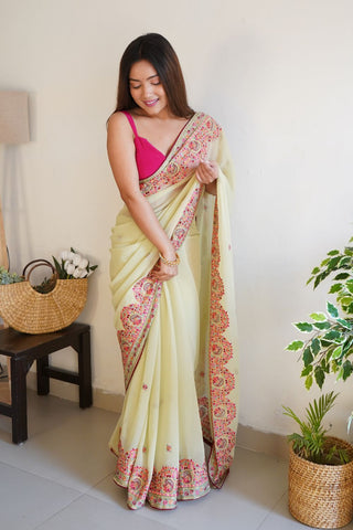 YELLOW VISCOSE SAREE