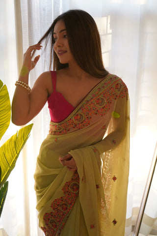 YELLOW VISCOSE SAREE