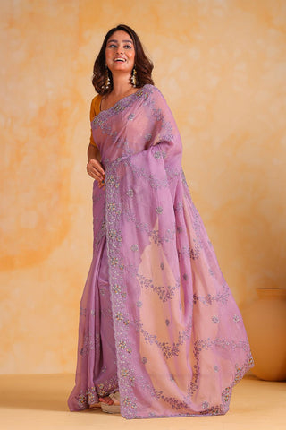 LAVENDER PURE SILK EMBROIDERED SAREE