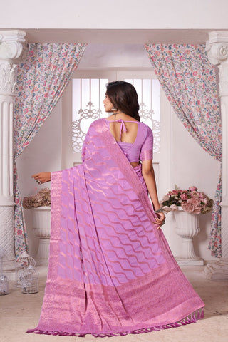 Lavender Handloom Weaving Silk With Zari Saree_Kumari Sarees