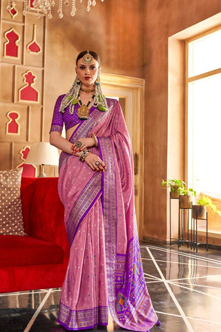 Lavender Patola Silk Saree With Sambalpuri Pallu_Kumari Sarees