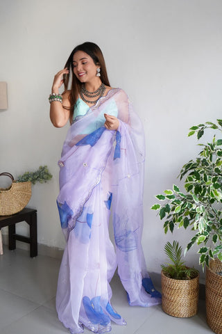 Lavender Organza Silk Saree