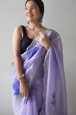 Lavender Organza Silk Saree_Kumari Sarees