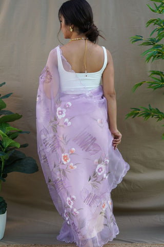 Lavender Organza Silk Saree