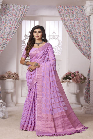 Lavender Handloom Weaving Silk With Zari Saree_Kumari Sarees