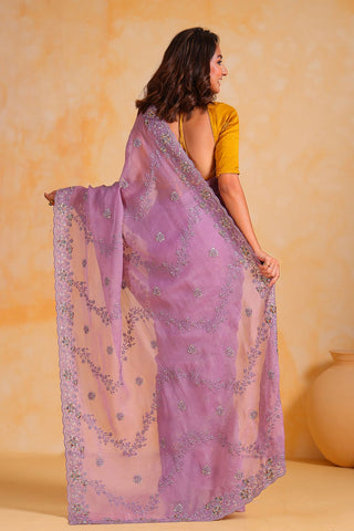 LAVENDER PURE SILK EMBROIDERED SAREE