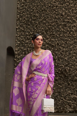 Lavender Nylon Chinon Two - Tone Weaving Saree