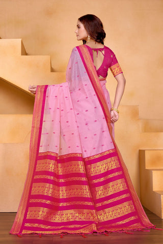 Lavender Pure Handloom Cotton With Gold Zari Silk Saree_Kumari Sarees