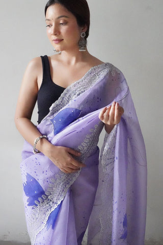 Lavender Organza Silk Saree_Kumari Sarees