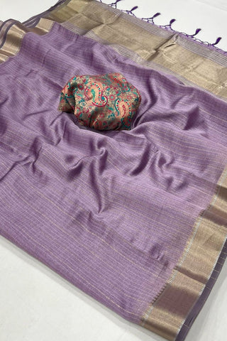 Lavender Chiffon Handloom Weaving Saree_Kumari Sarees