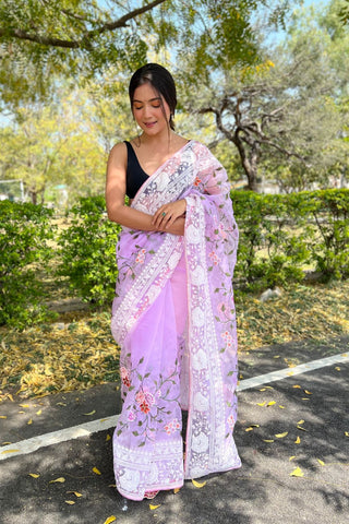 LAVENDER KANJEEVARAM ORGANZA SAREE