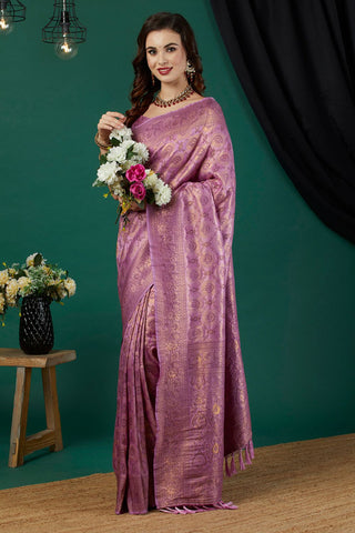 Lavender And Gold-Toned Kanjeevaram Saree_Kumari Sarees