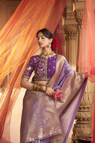 Lavender Pure Satin Fancy Saree