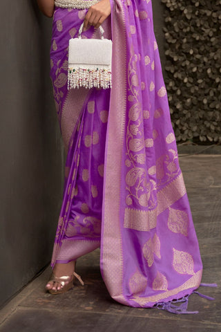 Lavender Nylon Chinon Two - Tone Weaving Saree