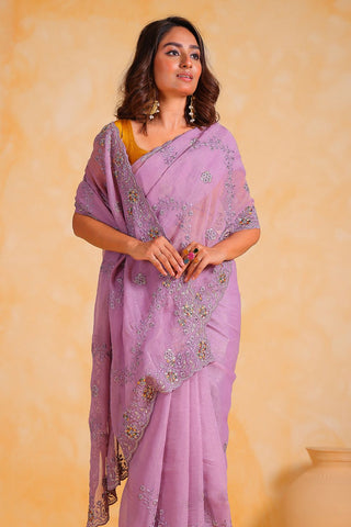 LAVENDER PURE SILK EMBROIDERED SAREE