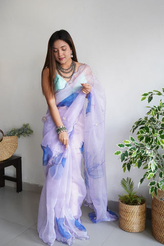 Lavender Organza Silk Saree