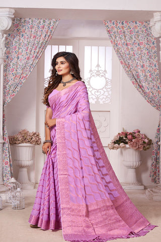 Lavender Handloom Weaving Silk With Zari Saree_Kumari Sarees