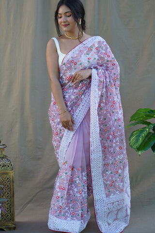 LAVENDER ORGANZA SILK SAREE