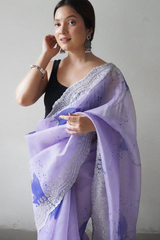 Lavender Organza Silk Saree_Kumari Sarees