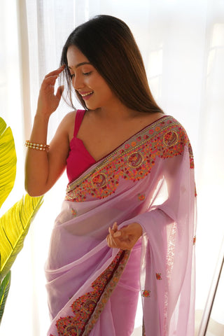 LAVENDER VISCOSE SAREE