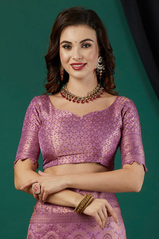 Lavender And Gold-Toned Kanjeevaram Saree_Kumari Sarees