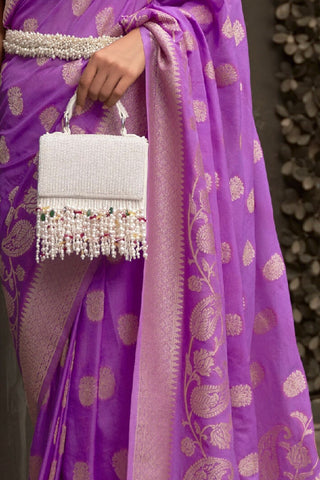 Lavender Nylon Chinon Two - Tone Weaving Saree