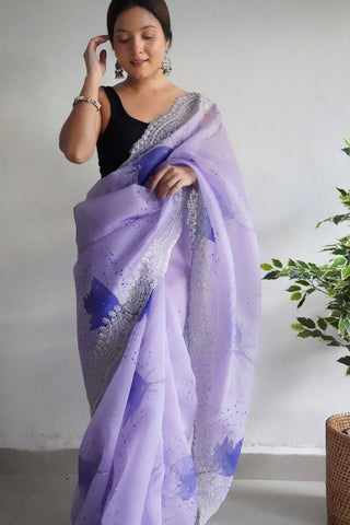 Lavender Organza Silk Saree_Kumari Sarees