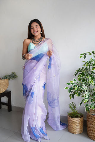 Lavender Organza Silk Saree