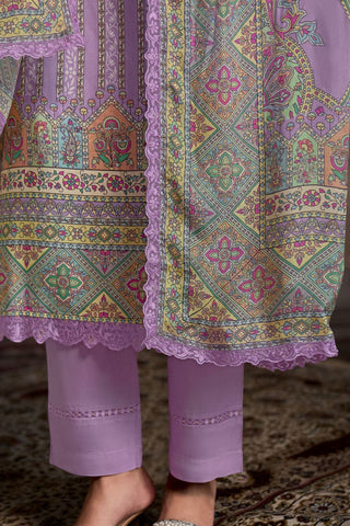 Lavender Pure Muslin Embroidery Kurta Set