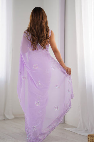 Lavender Georgette Silk Saree_Kumari Sarees