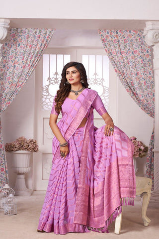 Lavender Handloom Weaving Silk With Zari Saree_Kumari Sarees