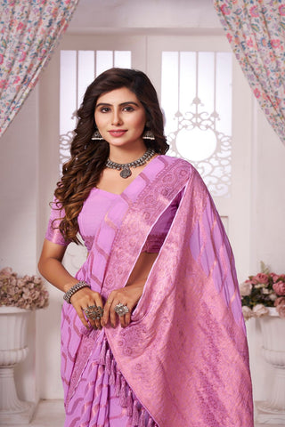 Lavender Handloom Weaving Silk With Zari Saree_Kumari Sarees