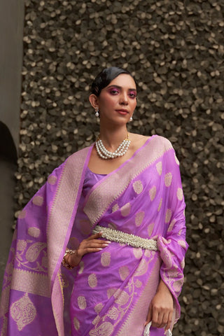 Lavender Nylon Chinon Two - Tone Weaving Saree