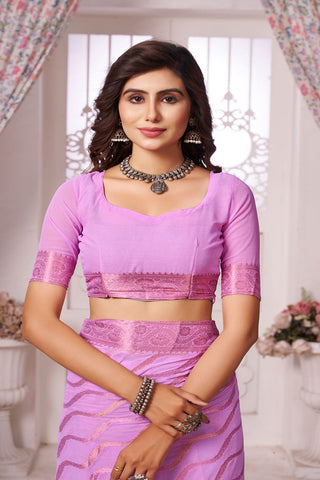 Lavender Handloom Weaving Silk With Zari Saree_Kumari Sarees