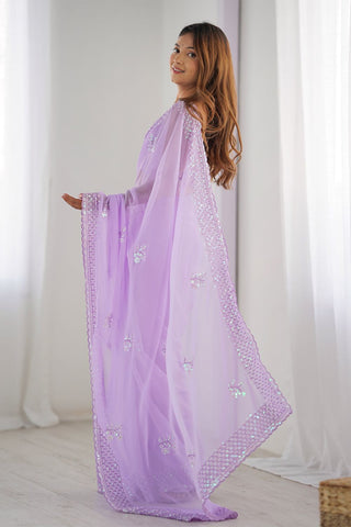 Lavender Georgette Silk Saree_Kumari Sarees