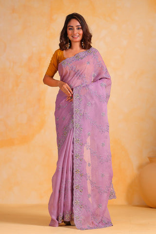 LAVENDER PURE SILK EMBROIDERED SAREE