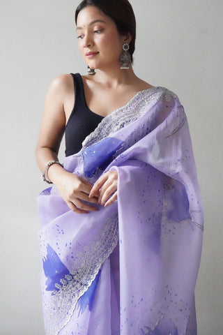 Lavender Organza Silk Saree_Kumari Sarees