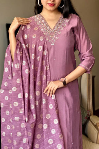 Lavender Viscose Chanderi Kurta Set_Kumari Sarees