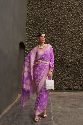 Lavender Nylon Chinon Two - Tone Weaving Saree