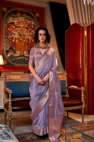 Lavender Chiffon Handloom Weaving Saree_Kumari Sarees