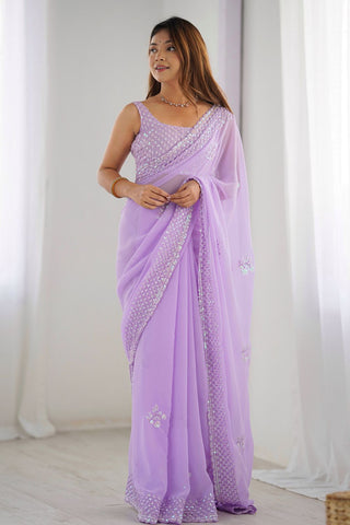 Lavender Georgette Silk Saree_Kumari Sarees
