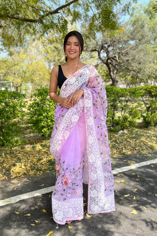 LAVENDER KANJEEVARAM ORGANZA SAREE