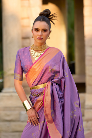 Lavender Soft Silk Handloom Weaving Saree_Kumari Sarees