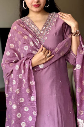 Lavender Viscose Chanderi Kurta Set_Kumari Sarees