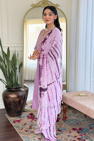 Lavender Viscose Slub Embroidery Kurta Set_Kumari Sarees