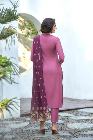 Lavender Chanderi Jcard With Embroidery Kurta Set_Kumari Sarees