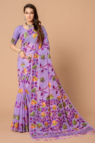 Lavender Soft Cotton Jamdani Saree