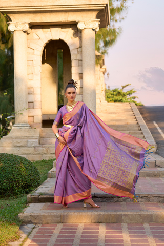 Lavender Soft Silk Handloom Weaving Saree_Kumari Sarees