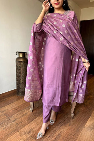 Lavender Viscose Chanderi Kurta Set_Kumari Sarees