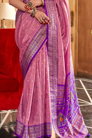 Lavender Patola Silk Saree With Sambalpuri Pallu_Kumari Sarees